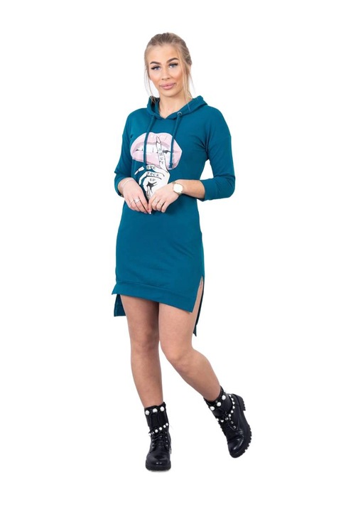 Рокля, памук, голям цветен принт, по-дълъг гръб, One Size INTL