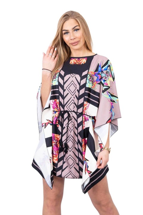 Дамска мини рокля, с връзка на талията, полиестер/ликра, многоцветна, универсален размер