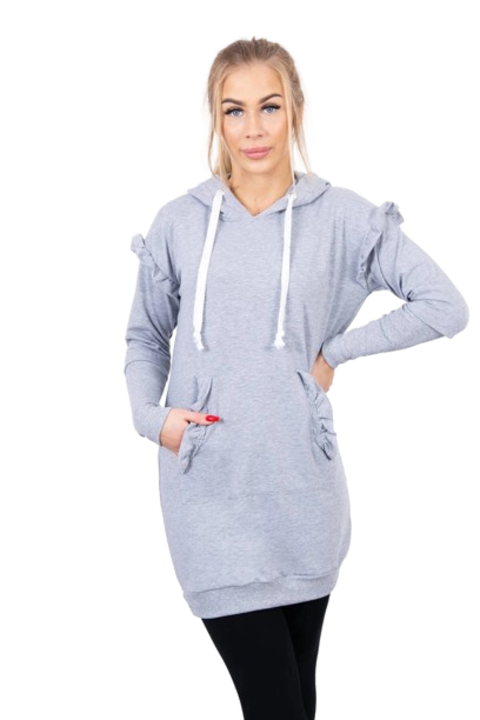Дамска рокля с качулка, памук/еластан, сива, универсален размер