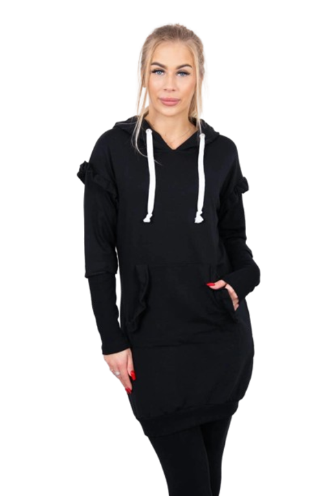 Рокля с качулка за дами, памук/еластан, черна, универсален размер