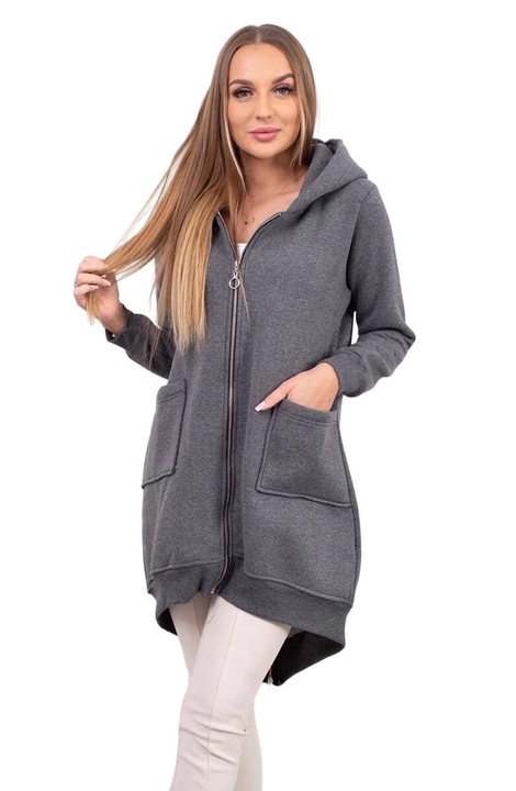 Hanorac cu fermoar dama, bumbac/elastan, gri grafit, marime universala