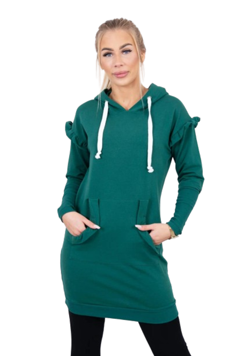 Rochie verde cu kaptur si falbanka, dimensiuni universale, 50x85cm