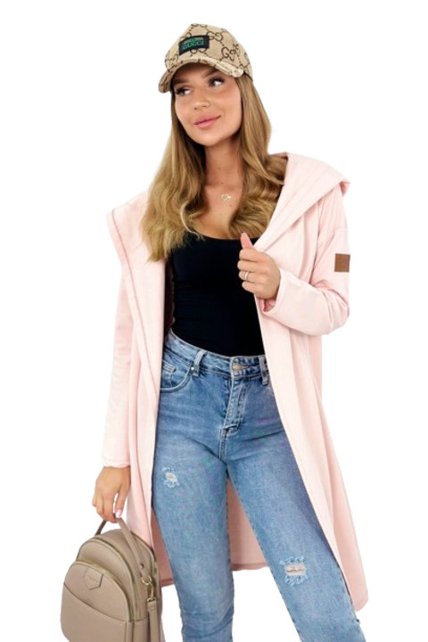 Női kardigán, kapucnival, világos púder rózsaszín, pamut, One Size INTL