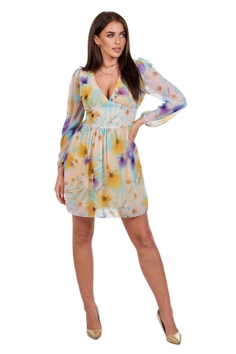 Sárga ruha virágokkal, hosszú, egy méret mindenkinek, 100% poliészter, 83x29cm