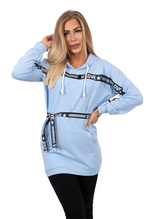 Рокля с качулка и джобове, синя, универсален размер, 90% памук, 10% еластан