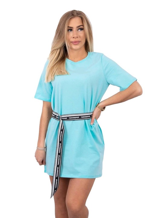 Дамска рокля с декоративна шнола, памук/еластан, мента, един размер