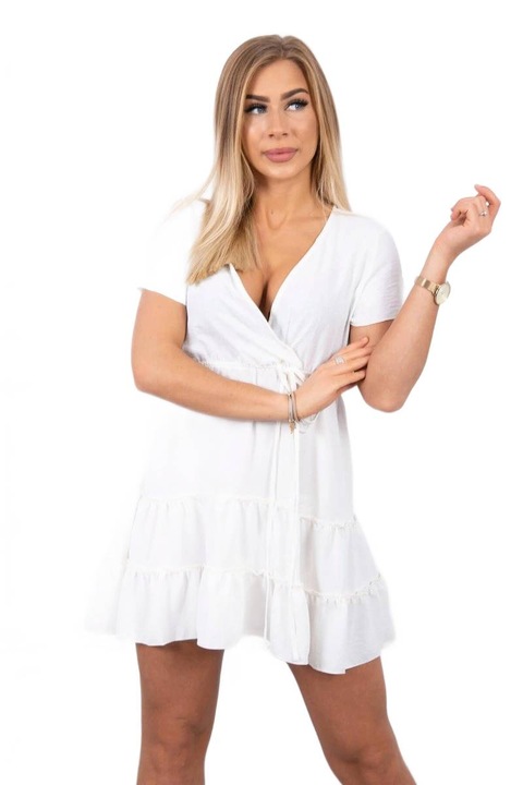 OEM Női V-nyakú ruha, rugalmas, poliészter/lycra, ekrü, egy méret