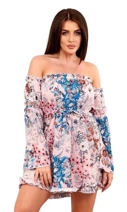 Испанска рокля с волани за жени, полиестер, многоцветна, един размер