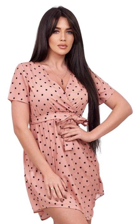 Női ruha, pöttyös modell, poliészter, sötét barack színű, egy méretben