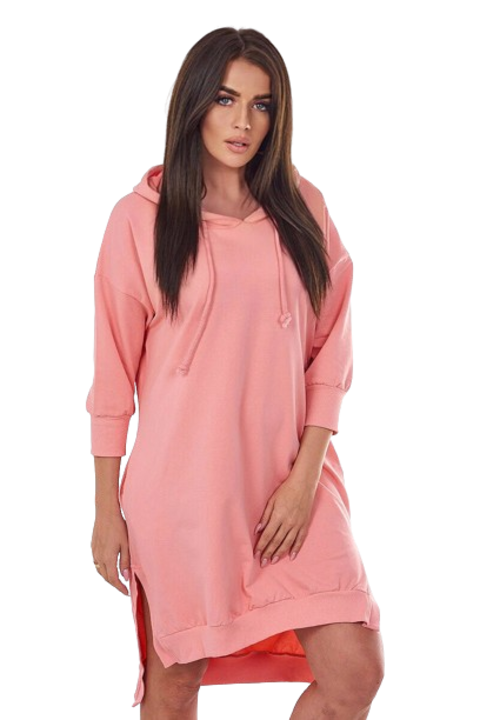 Дамска рокля с качулка, памук/еластан, цвят кайсия, един размер