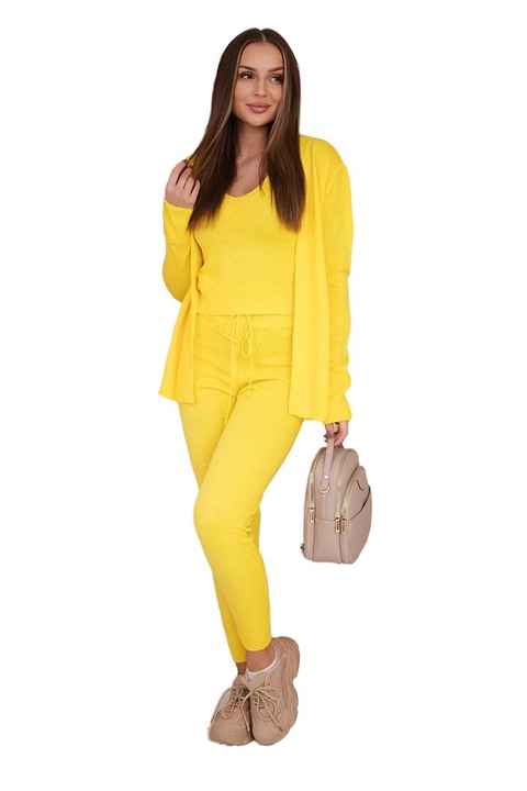 Compleu dama 3 piese, acril/lana, galben, top/bluza/pantaloni, one size