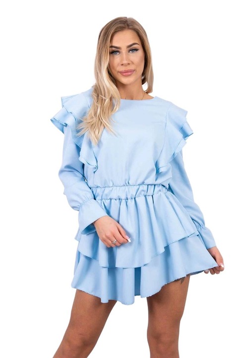 Рокля с вертикални волани, памук/еластан, светло синя, един размер