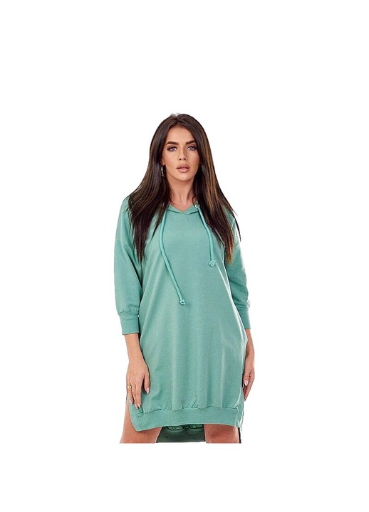 Дамска рокля с качулка, памук/еластан, ментово зелено, един размер