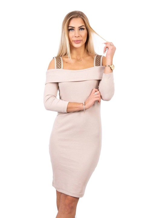 Бежова рокля с широки ръкави, универсален размер, 90% памук, 10% еластан, 34х99см.