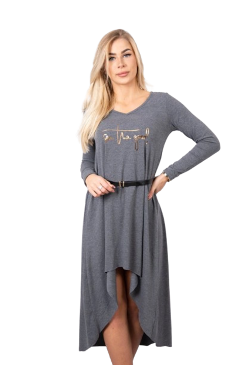 Рокля с декоративна лента и надпис, графит, универсална, 42х128см