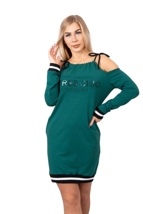 Зелена рокля Tres Chic, универсален размер, 90% памук, 10% еластан, 47x84см