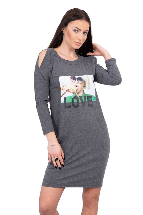 Дамска рокля, One Size, памук, сива