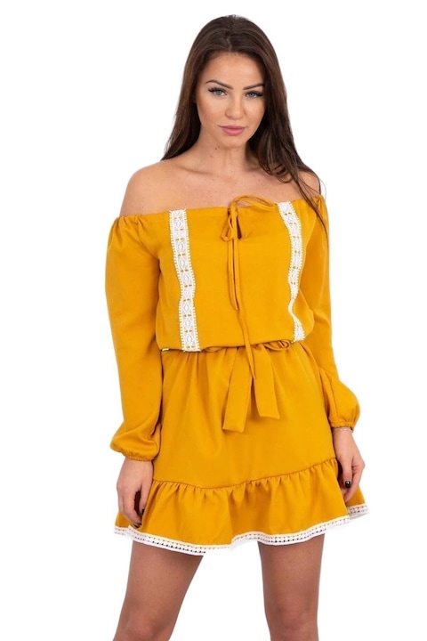 Рокля с голи рамене за жени, полиестер/ликра, жълто, един размер