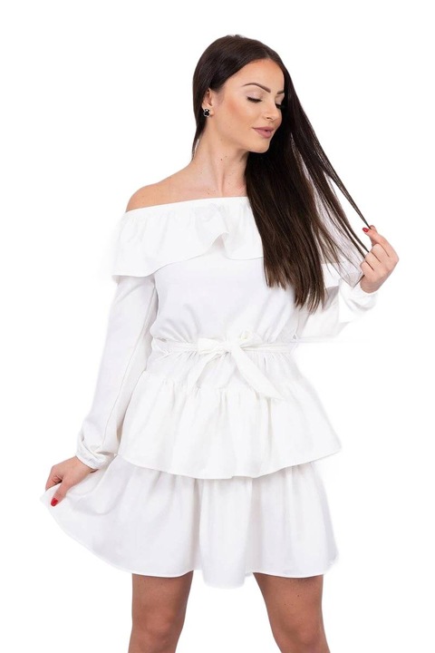 Дамска рокля без рамене, Памук/Еластан, Бяла, Един размер