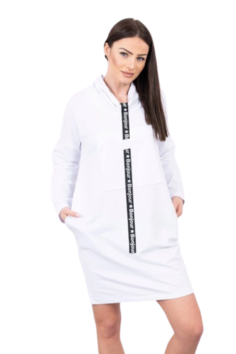 Дамска рокля, Памук/Еластан, Бяла, Един размер