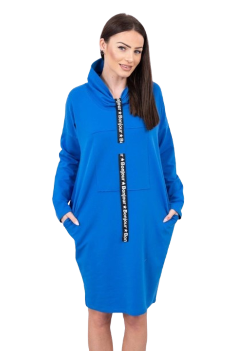 Дамска рокля, Памук/Еластан, Синя, Един размер