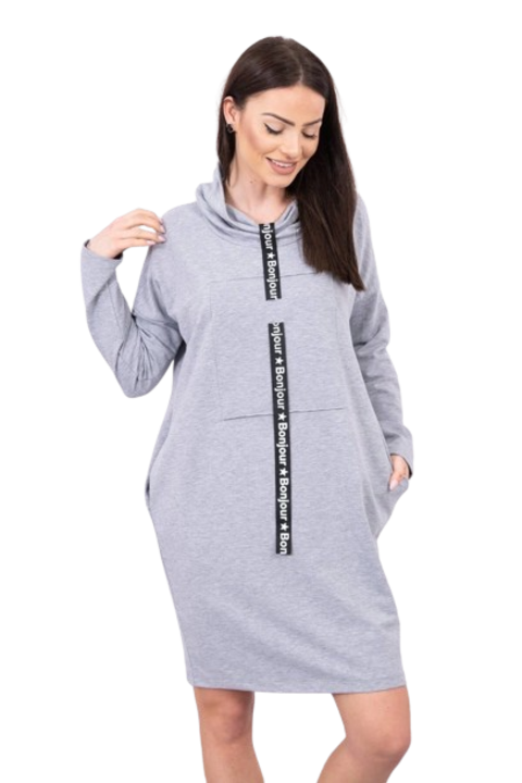 Дамска рокля, Памук/Еластан, Сива, Един размер