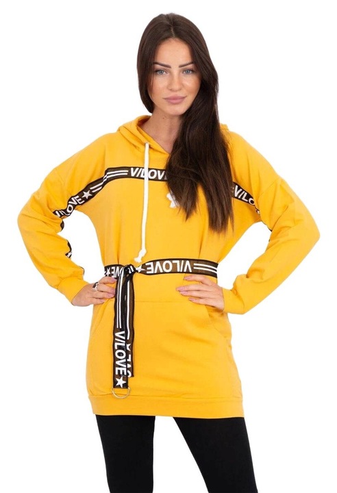 Рокля с качулка и преден джоб, памук/еластан, жълта, един размер INTL