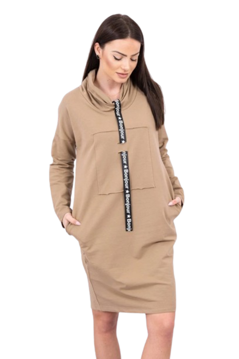 Rochie dama, Bumbac/Elastan, Camel, Marime unica