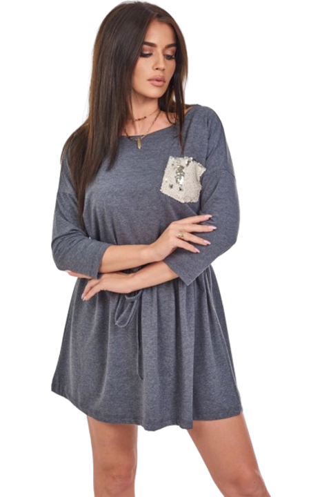 Дамска рокля, Памук/Еластан, Тъмносива, Един размер