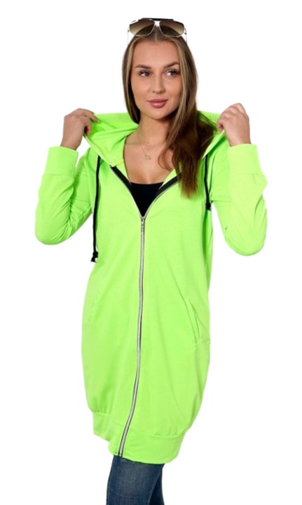 Kapucnis pulóver, pamut, neonzöld