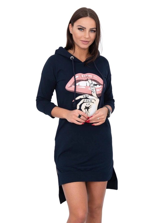 Рокля с качулка, цветна щампа, памук, универсален размер