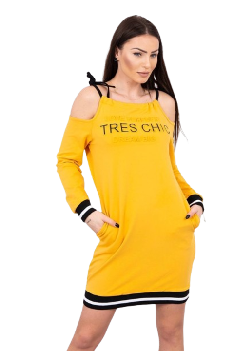 Рокля Tres Chic, памук, универсален размер, mustard