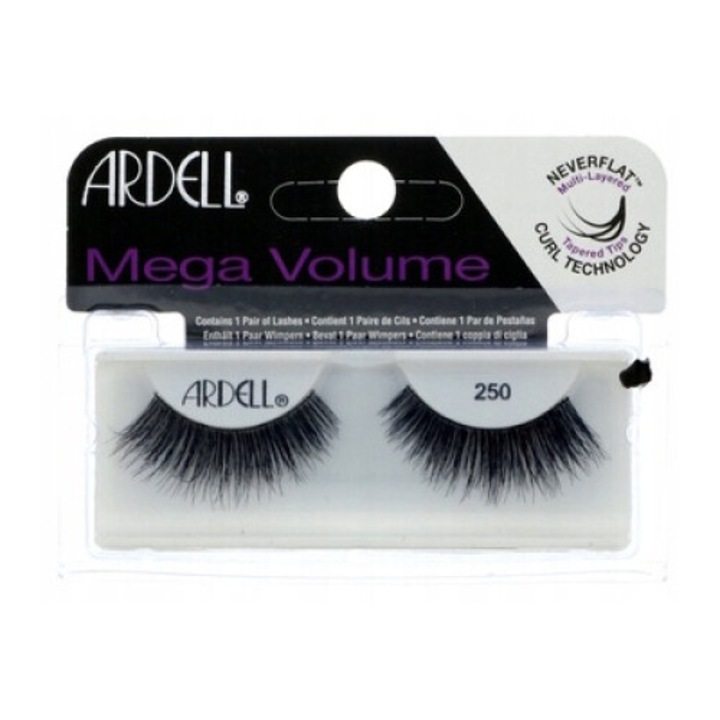 Gene False Premium Ardell Mega Volume 250, Par Uman Sterilizat 100%, Volum Spectaculos Multistrat Neverflat, Banda Flexibila Confortabila, Negru Intens, Reutilizabile pana la 3 Saptamani, Rezistente la Apa si Usor de Aplicat pentru un Look
