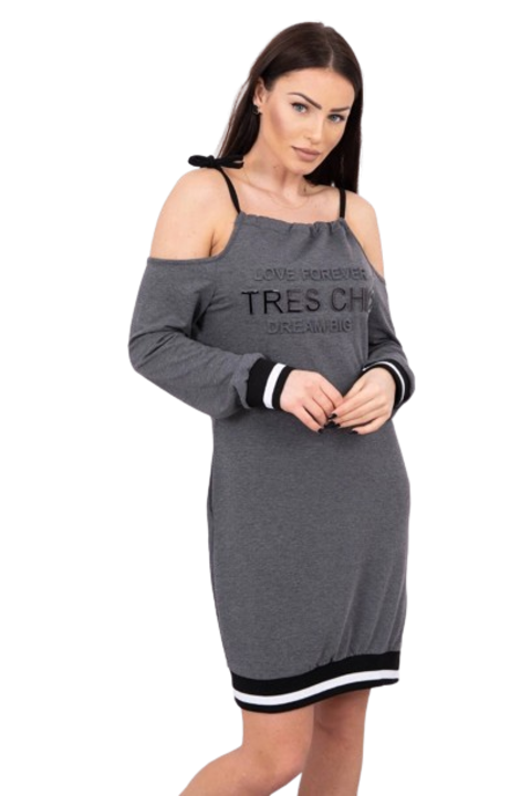 Рокля Tres Chic, графит, универсална, памук, универсален размер