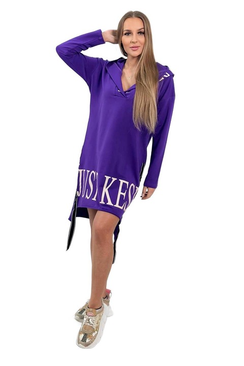 Рокля с качулка, щампа, тъмно лилаво, памук/еластан, универсален размер