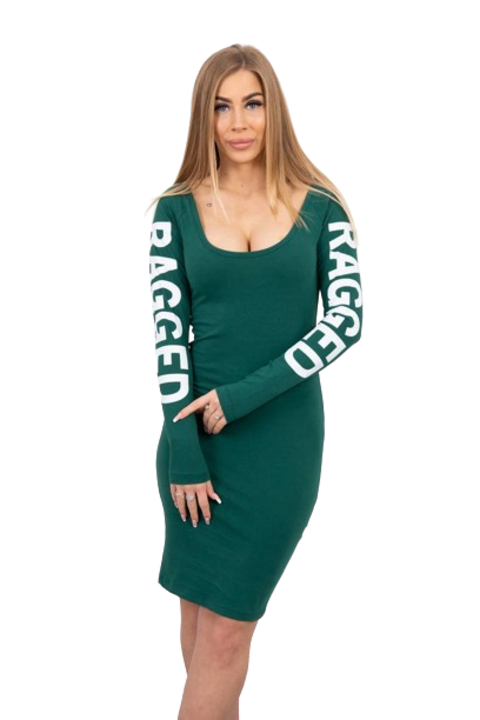 Зелена дрипава рокля, универсални размери, 90% памук, 10% еластан