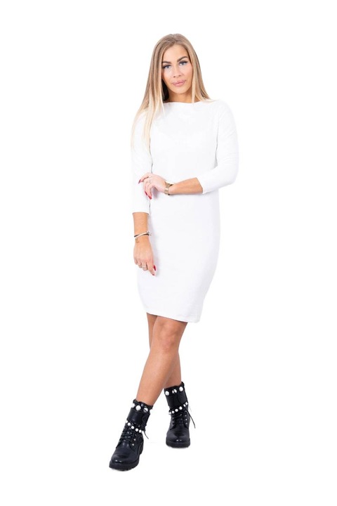 Дамска мини рокля, с дълъг ръкав, памук/еластан, екрю, универсален размер