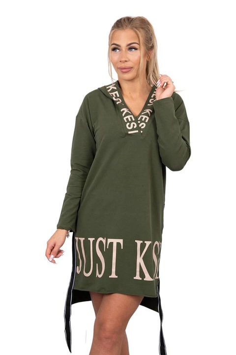 Рокля с качулка и щампа, каки, универсални размери