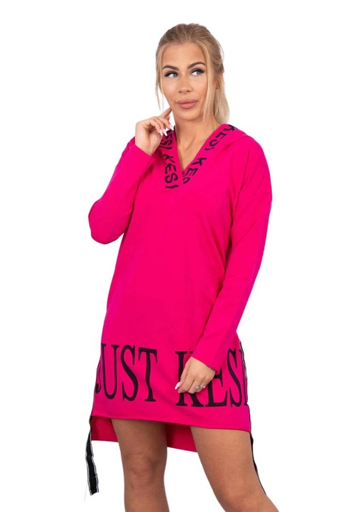 Рокля с качулка и щампа, фуксия, универсални размери