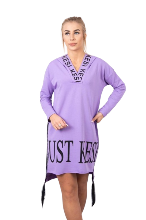 Rochie cu gluga, imprimeu, violet, dimensiuni universale