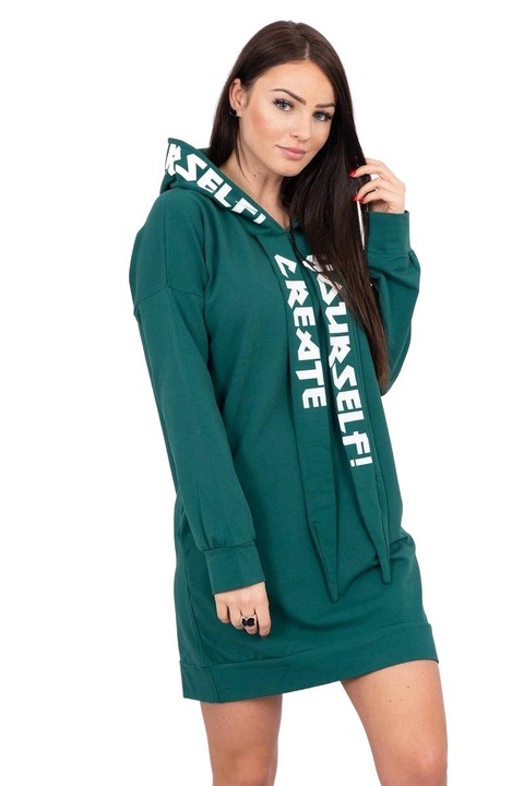 Дамска овърсайз рокля, памук/еластан, тъмно зелено, един размер