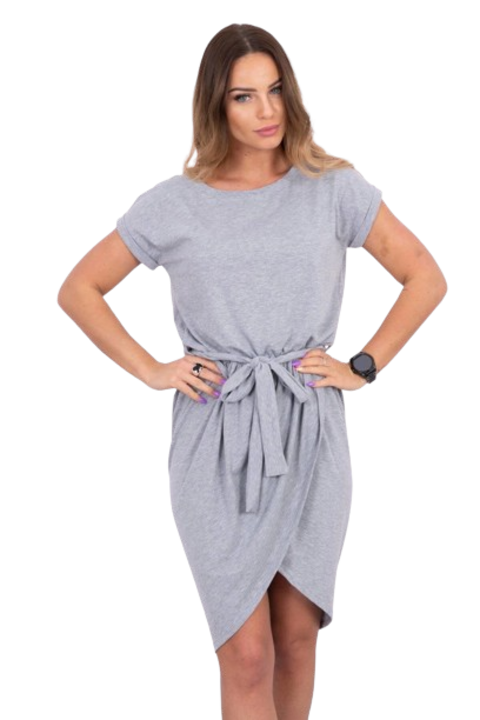 Сива рокля с вързана талия и А кройка, памучна, универсален размер