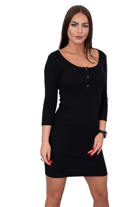 Черна рокля с деколте, един размер за всички, памук, един размер за всички