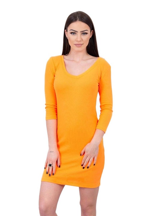 Рокля, памук, неоново оранжево деколте, мека, One Size INTL