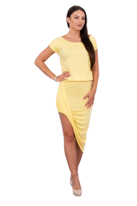 Дамска асиметрична рокля, Памук/Еластан, Жълта, Един размер