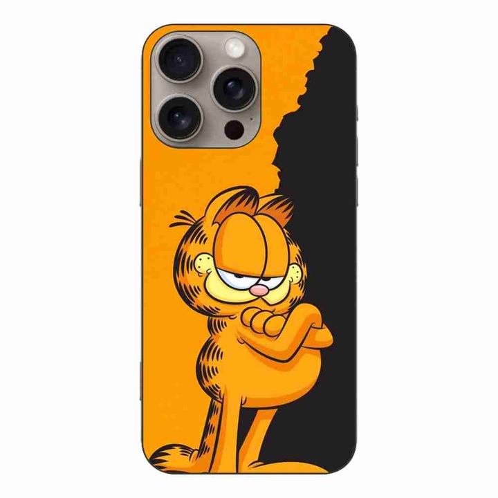 Кейс, съвместим с Apple iPhone 16 Pro Max Silicon Gel Tpu Модел Garfield Black and Orange