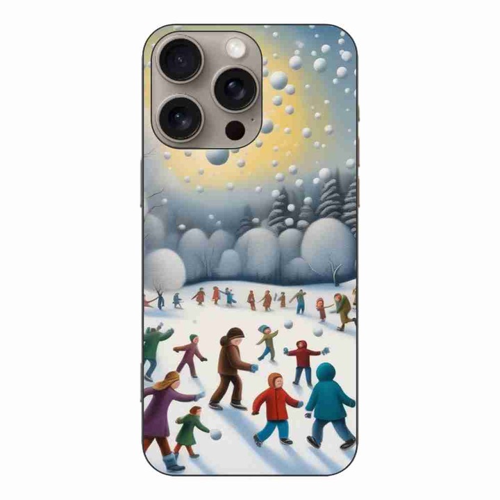Калъф, съвместим с модел Apple iPhone 16 Pro Max Silicon Gel Tpu Children Playing in Winter