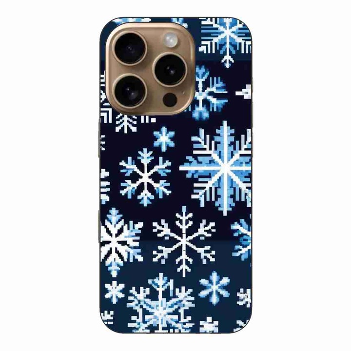 Калъф, съвместим с Apple iPhone 16 Pro Silicon Gel Tpu Модел Pixel Art Snowflakes