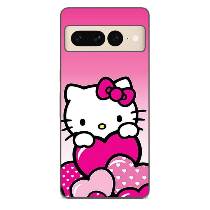 Husa compatibila cu Google Pixel 7 Pro Silicon Gel Tpu Model Hello Kitty Pink Hearts
