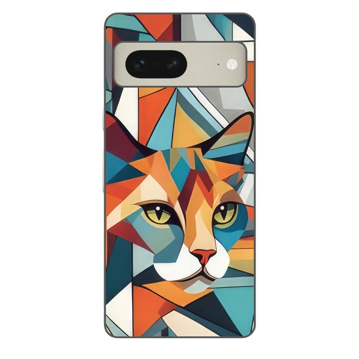 Husa compatibila cu Google Pixel 7 Silicon Gel Tpu Model Cubic Cat Art